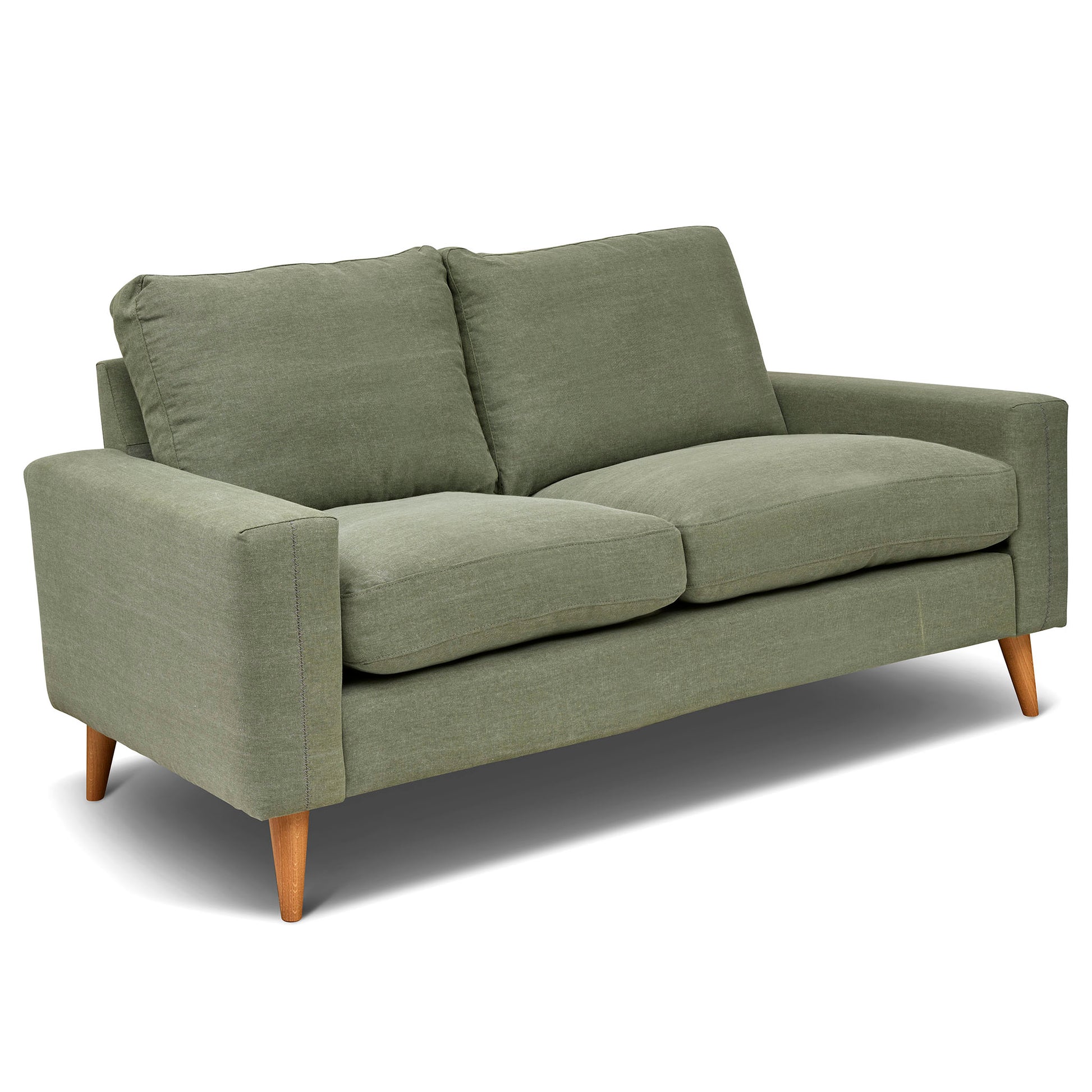 Liten grön 2-sits soffa som är sittvänlig för äldre, 156 cm bred