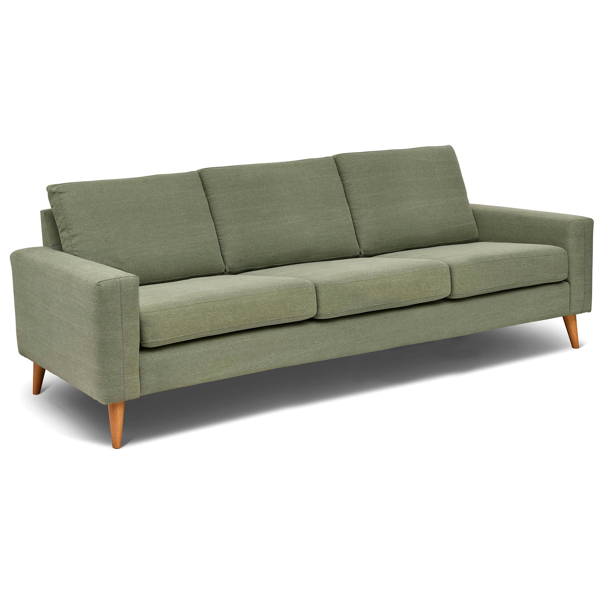 4 sits soffa som är sittvänlig för äldre i grönt tyg, 258 cm bred