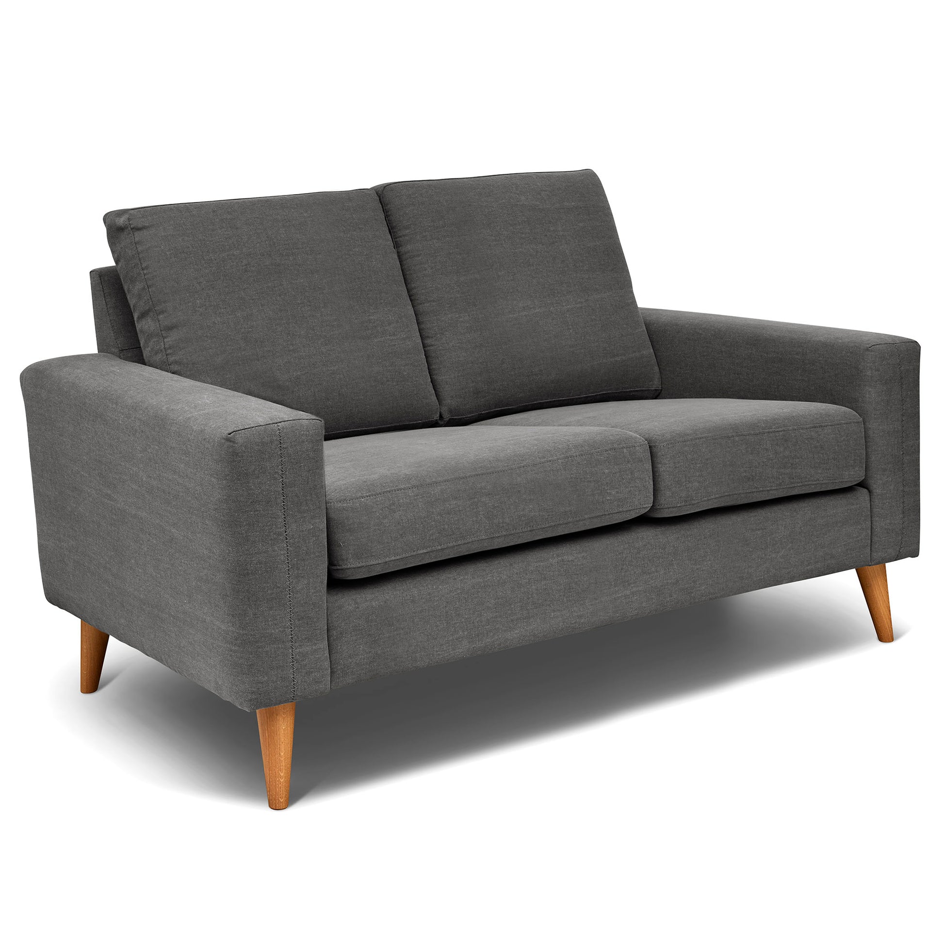 Liten grå 2-sits soffa som är sittvänlig för äldre, 156 cm bred