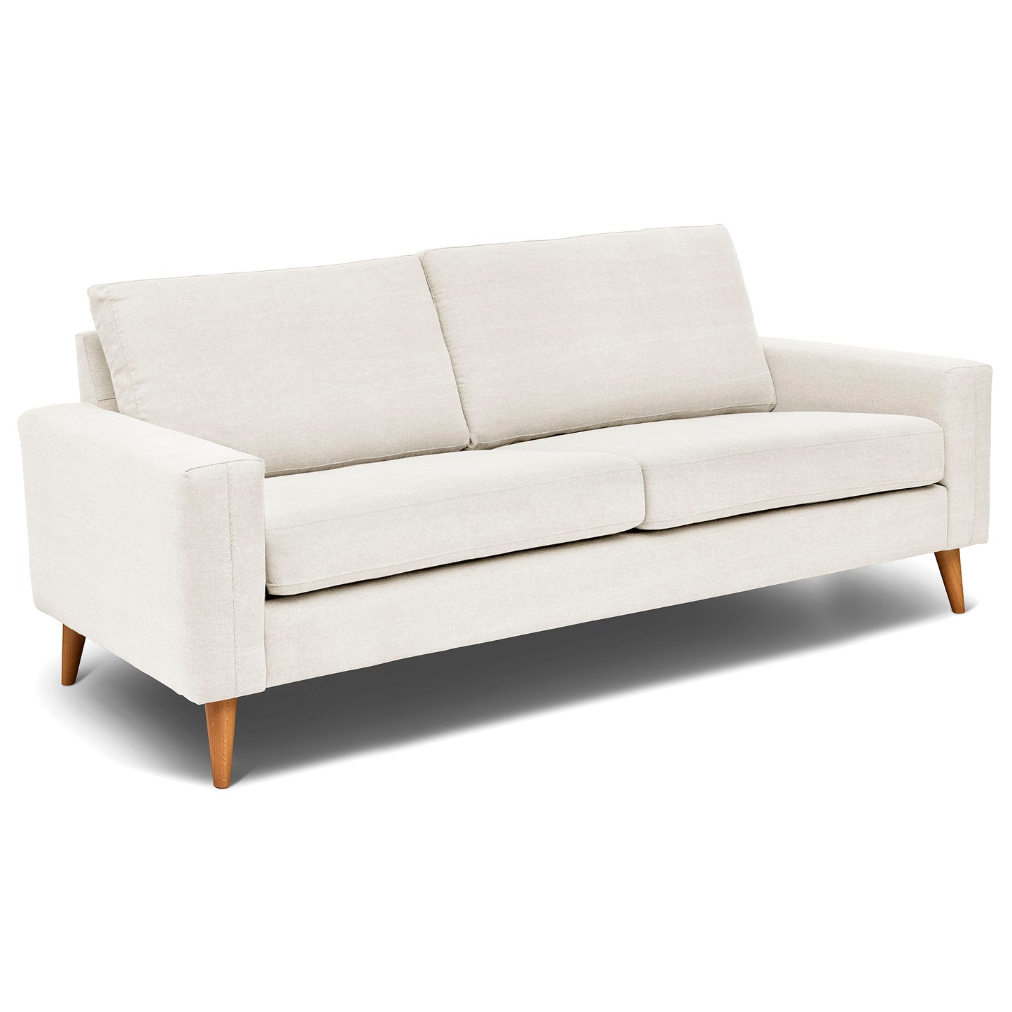 3 sits soffa som är sittvänlig för äldre i vitt tyg, 219 cm bred