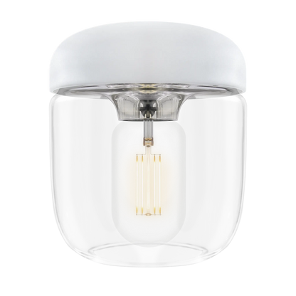 Acorn är en vit lampskärm med en innerdel i metall som är stålfärgad från Umage
